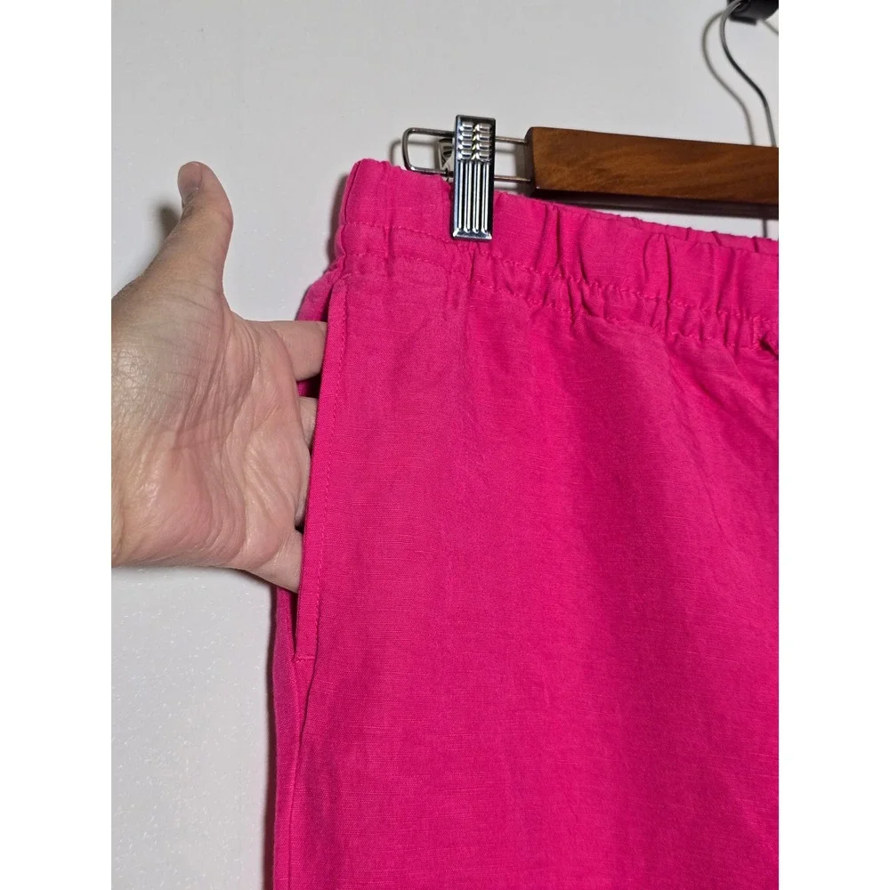 H&M Women Linen Blend Wide Leg Pants Med Pink Drawstring vacation travel beach